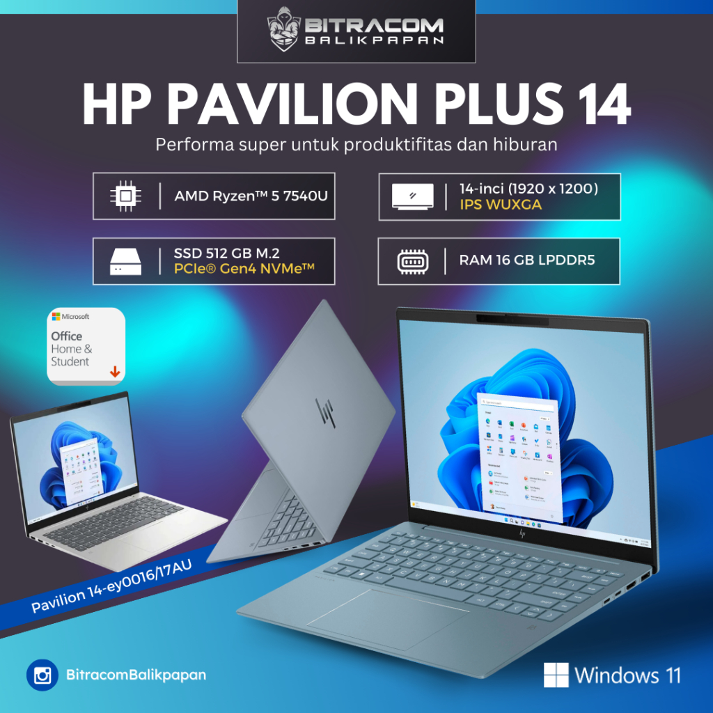 Laptop HP Pavilion 14-ey0016AU - ey0016AU AMD Ryzen 5-7540U Ram 16GB