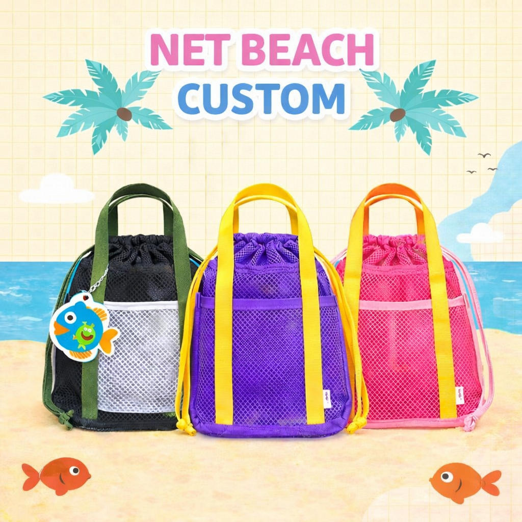 READY STOK TAS JARING D20 T25 NET BEACH SERUT SOUVENIR TOTEBAG PANTAI TAS JARING  TOTE BAG SOUVENIR 