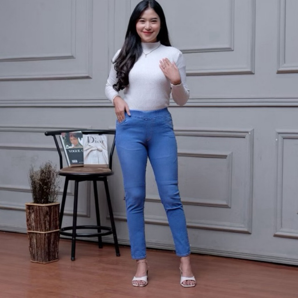 Celana Jeans Wanita Pinggang Full Karet Jeans Strecht Full Pinggang Karet