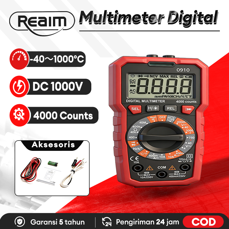 REAIM Multitester Digital Otomatis 4000 COUNTS Avometer Digital Dapat Mengukur Suhu
