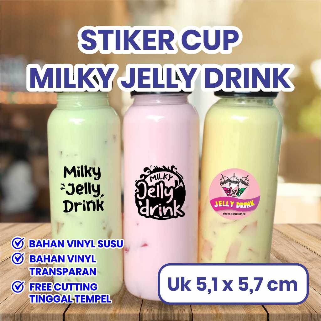[100 pcs]  Stiker Kemasan Minuman ES JELLY DRINK  Anti Air Transparan