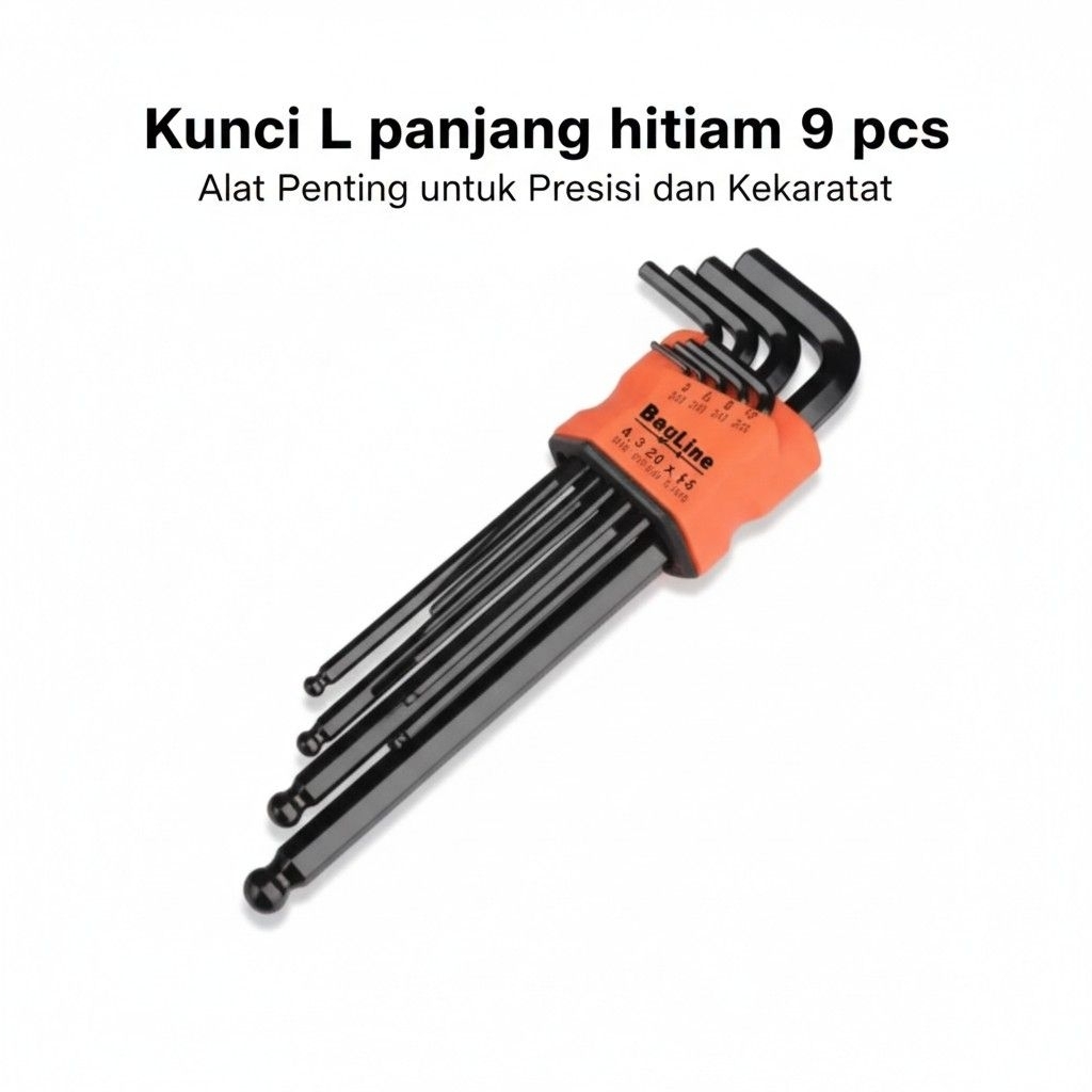 set kunci L panjang hitam 9 pcs bahan kuat anti slek