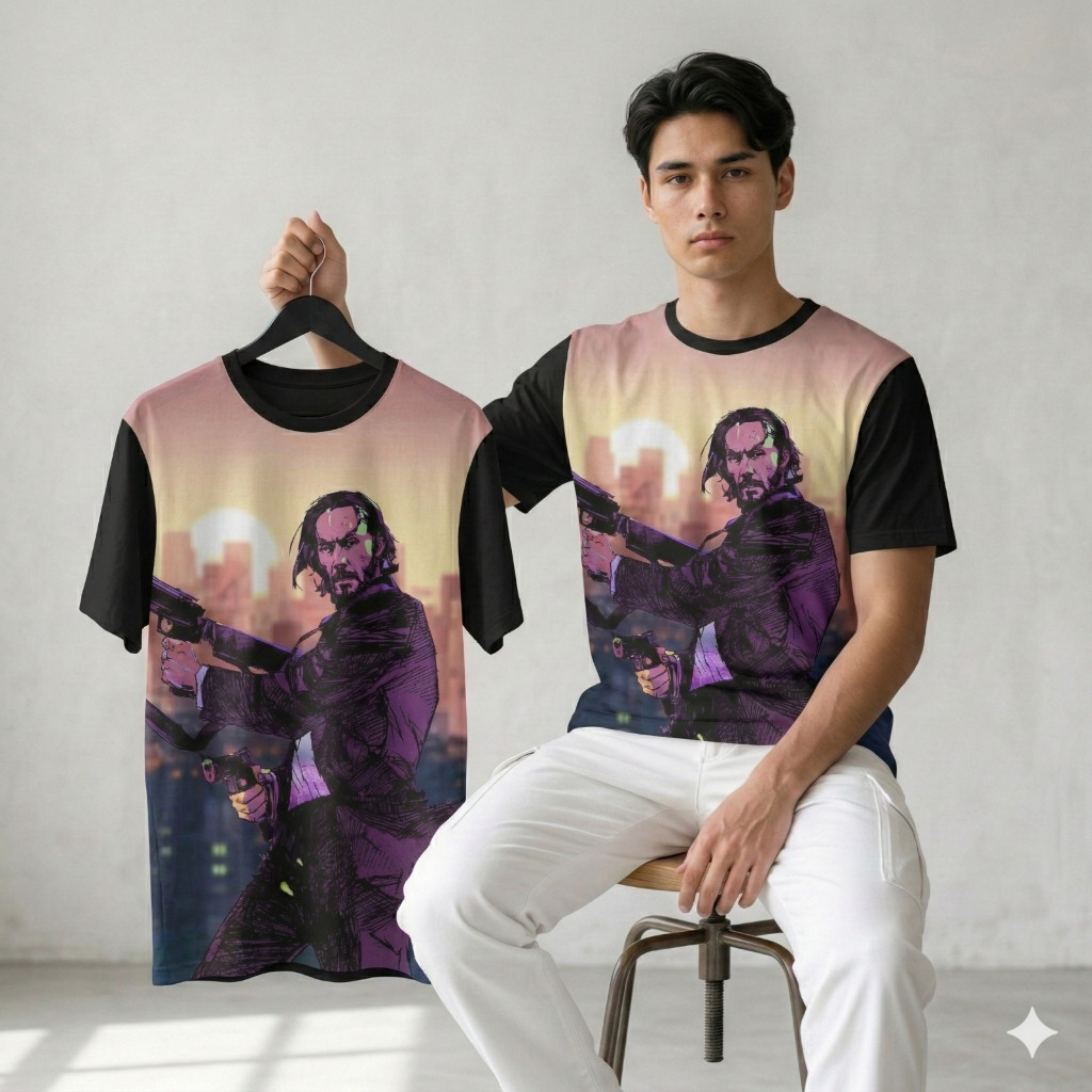 KAOS 3D JOHN WICK DISTRO MOTIF JOHN WICK FULLPRINTING PRIA WANITA