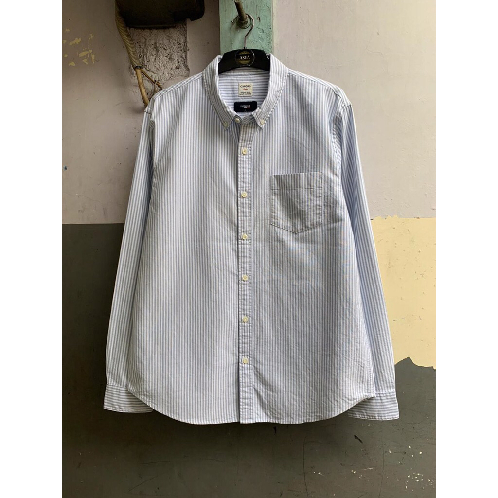 kemeja lengan panjang polham oxford stripe size L preloved