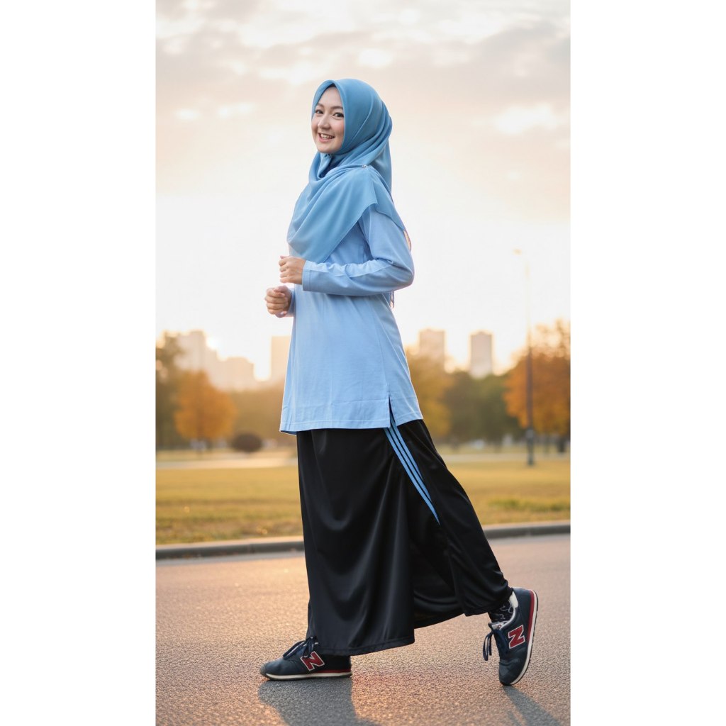 Baju Olahraga Muslimah Ayesha Setelan Rokcelana Olahraga Baju Olahraga Wanita Biru