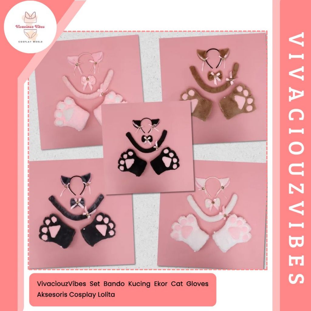 Vivaciouzvibes Set Bando Kucing Ekor Cat Gloves Aksesoris Cosplay Lolita