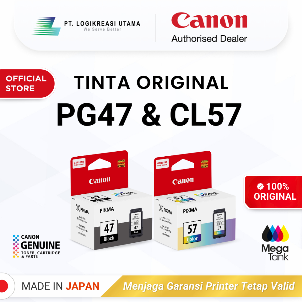 100% ORIGINAL Set Tinta Canon PG 47 CL 57 - Printer E410 E470 E3470 E4570