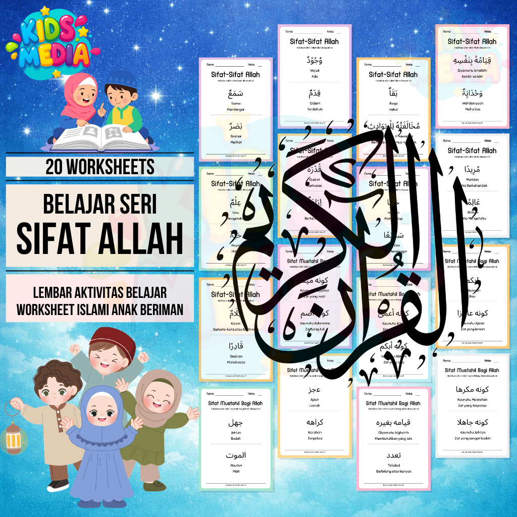 [K0124] Worksheet Edukasi Anak Tema Sifat-Sifat Allah | 20 Lembar Printable PDF