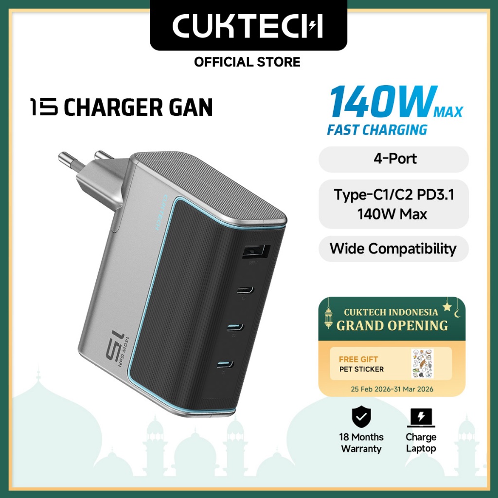 [Promo Grand Opening] CUKTECH Charger 140W Max Fast Charging GaN 4 Port 3C1A, Support Laptop 140W Ma