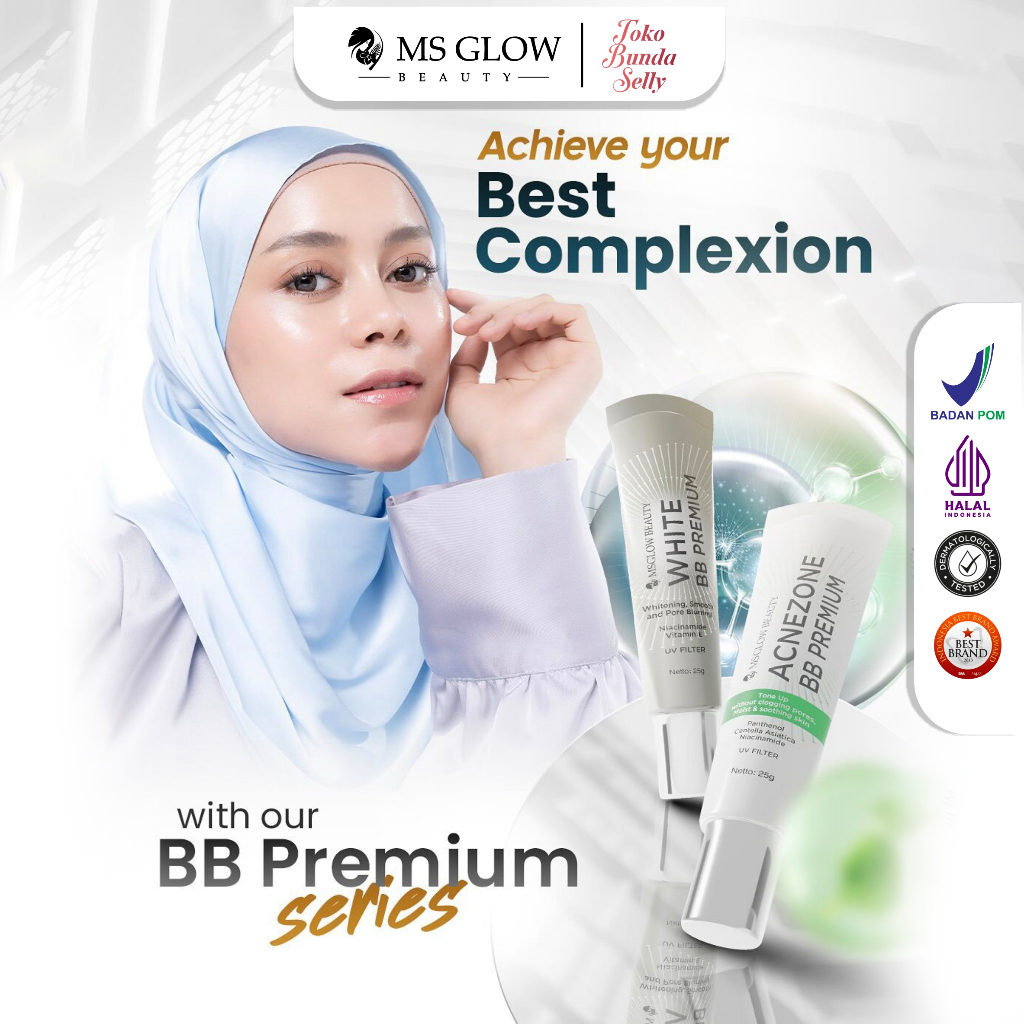 MS GLOW - BB Premium | Acnezone BB Premium Perawatan Wajah untuk Mencerahkan, Menyamarkan Flek, dan 