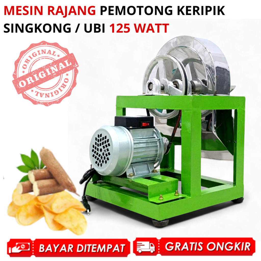 Mesin Potong Singkong Perajang Kripik Kentang Ubi Pisang Listrik Dinamo 125 Watt Bahan Stainless