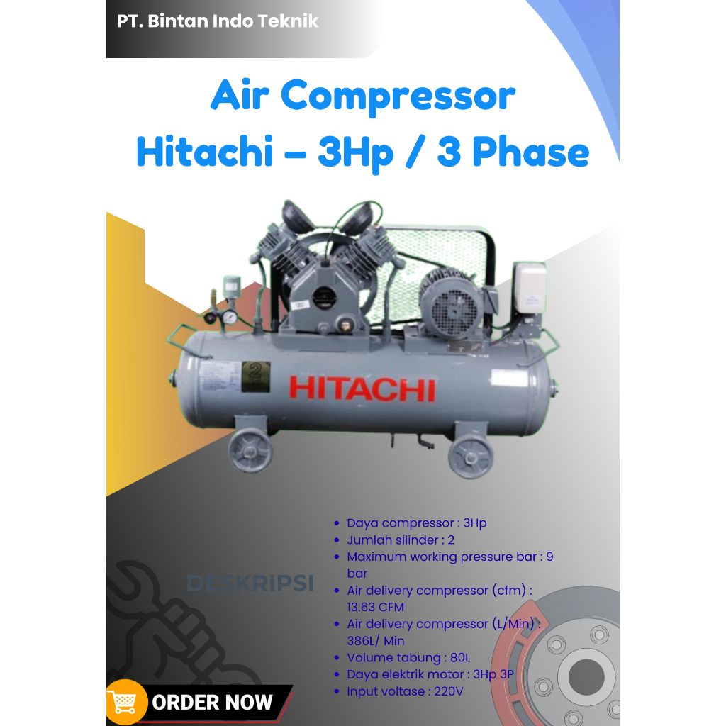 Air Compressor Hitachi 3HP 3Phase Kompresor Udara