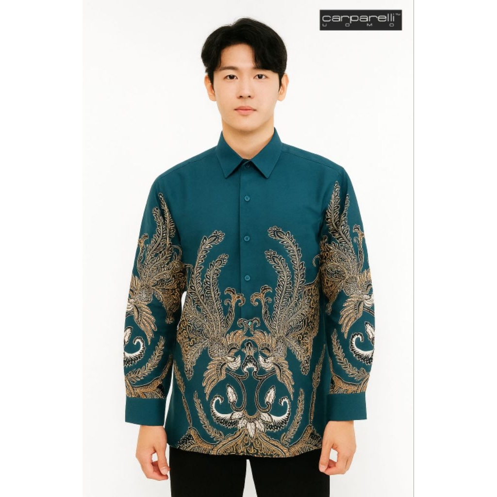 kemeja pria lengan panjang  batik hijau