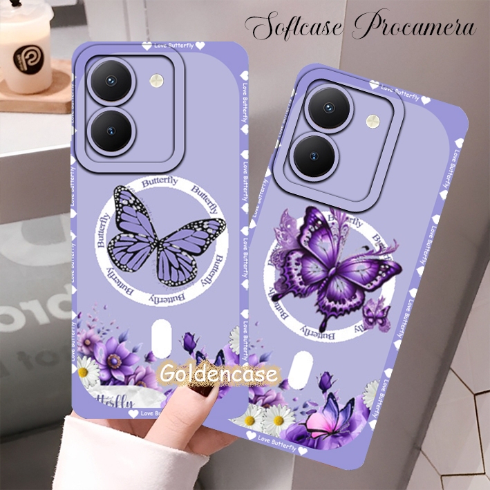 [17] Fashion Case for Vivo Y27S / Y36 4G Case Lentur Premium Motif Butterfly Bingkai Aesthetic Ungu