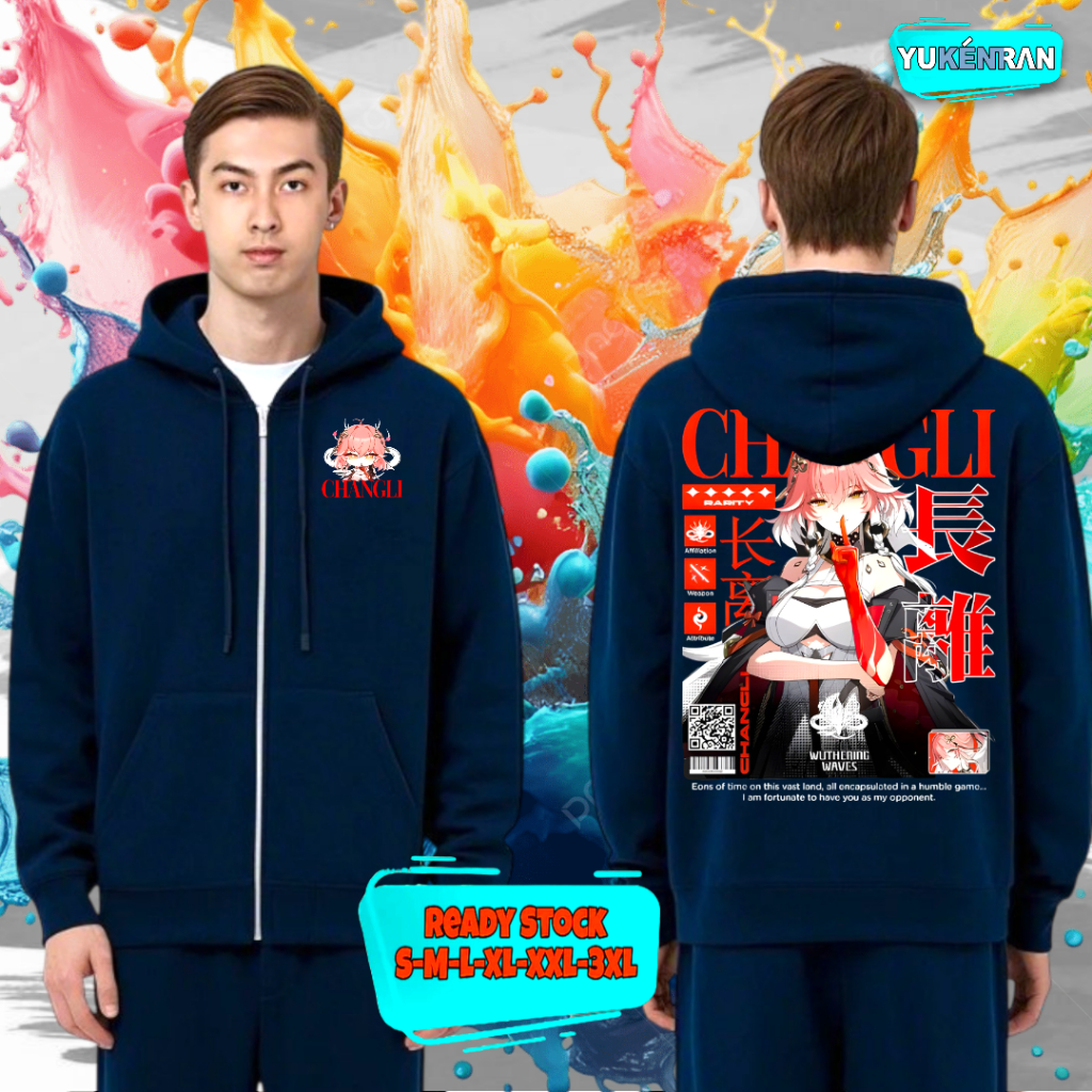 HOODIE ZIPPER ANIME GAME CHANGLI WUTHERING WAVES CHANGLI WUWA DB DESIGN CASUAL COTTON FLEECE