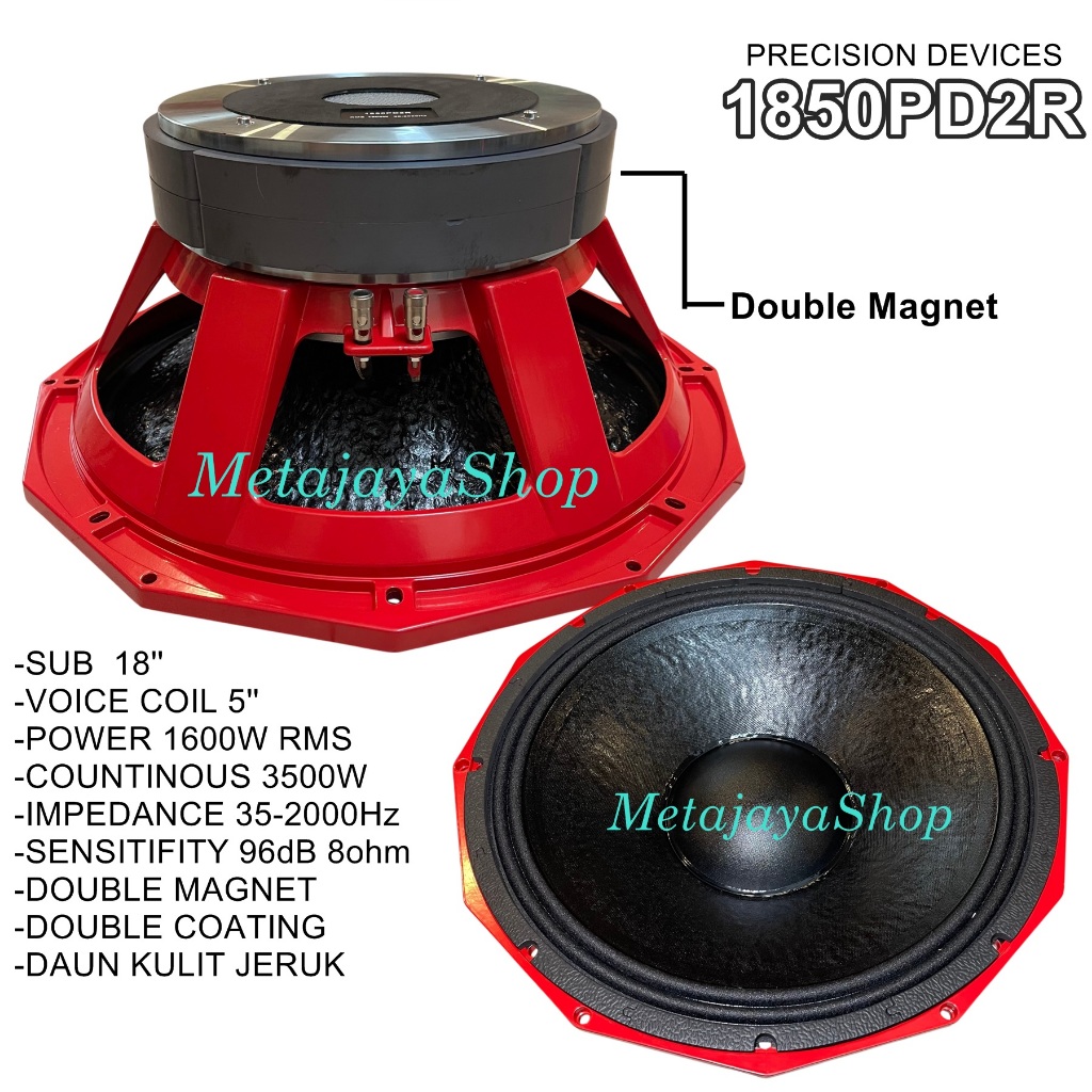 Component Subwoofer 1850PD2R Double Magnet Komponen PD1850R 18'' Voice Coil 5 Inch