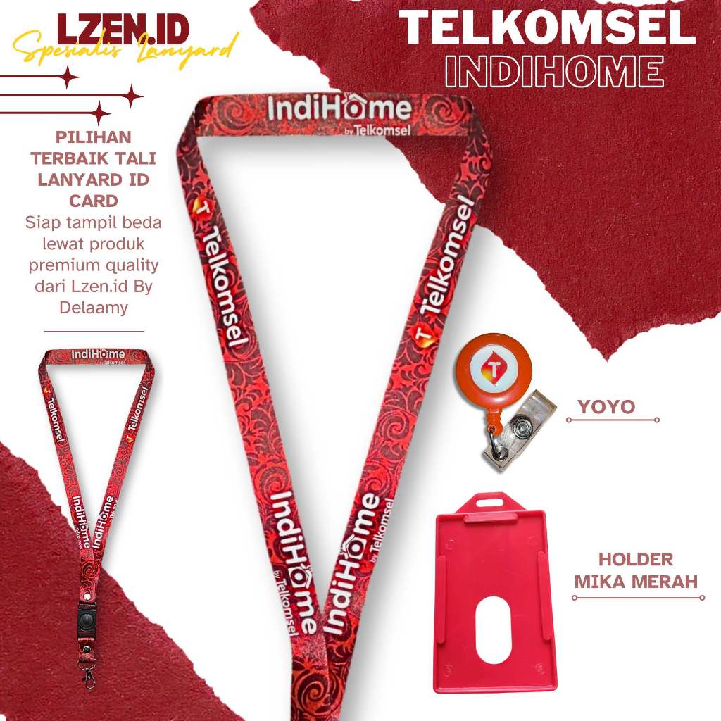 READY TALI GANTUGAN ID CARD INDIHOME BY TELKOMSEL MERAH TERBARU | LANYARD GANTUGAN ID CARD INDIHOME 