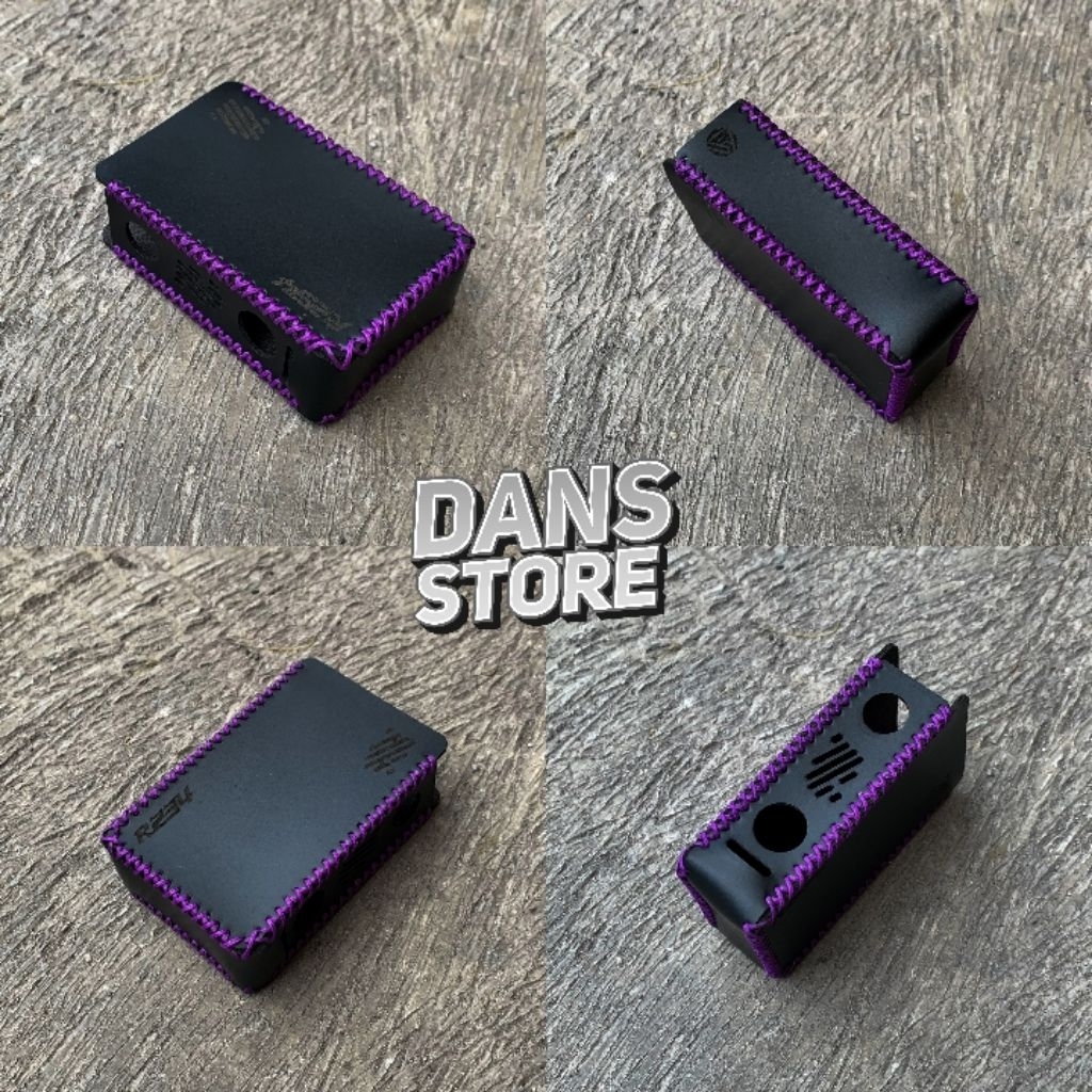 Basics Logo Pouch Case R234 Kulit Hitam Benang Ungu Anti Gores Sarung Pelindung