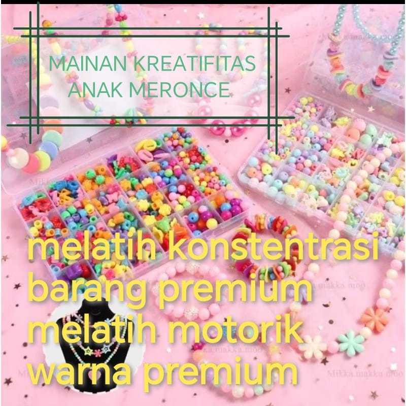 Mainan Edukasi Kreativitas Anak Meronce dengan Tali dan Box Besar Sekat 24 untuk DIY Manik Pernak Pe