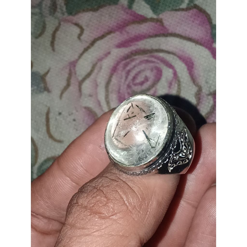 Cincin batu akik natural kecubung rambut hitam