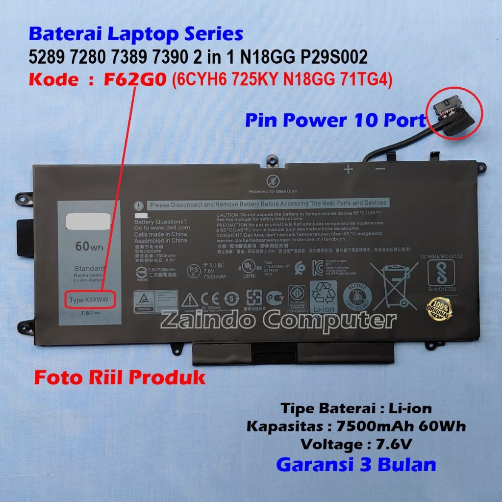 BATERAI LATITUDE K5XWW 5289 7280 7389 7390 2 IN 1 N18GG P29S002 K5XWW 6CYH6 725KY N18GG 71TG4