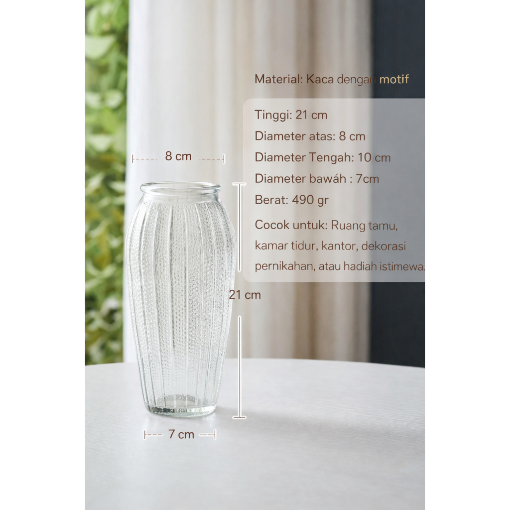 Vas Bunga Kaca Kristal Premium / Pot Bunga Meja Makan Mewah / Vas Dekorasi Interior Glazed Glass