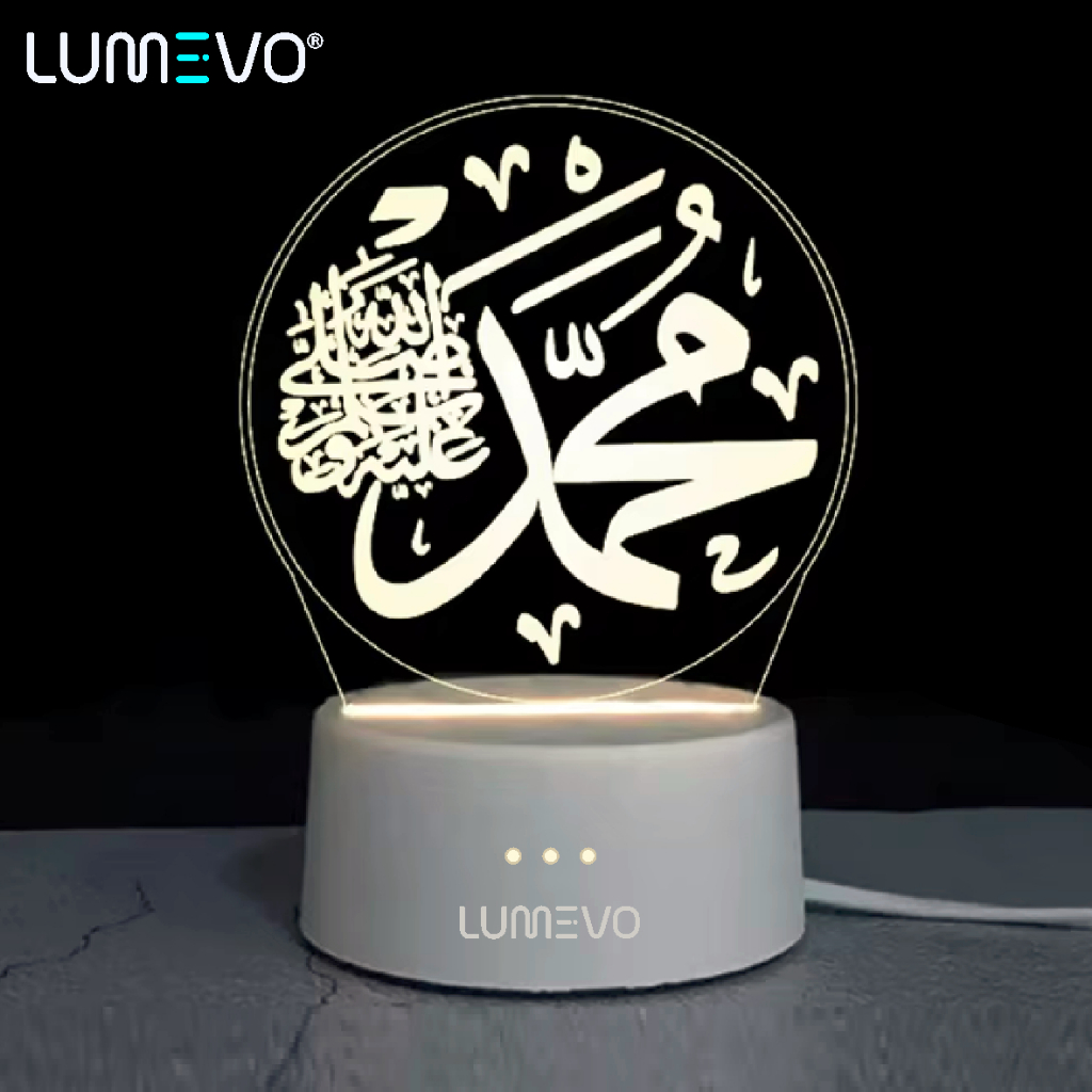 Lampu Tidur Kaligrafi Arab 3D Estetik Akrilik LED – Lampu Hias Meja Kamar Dekorasi Meja Belajar Meja