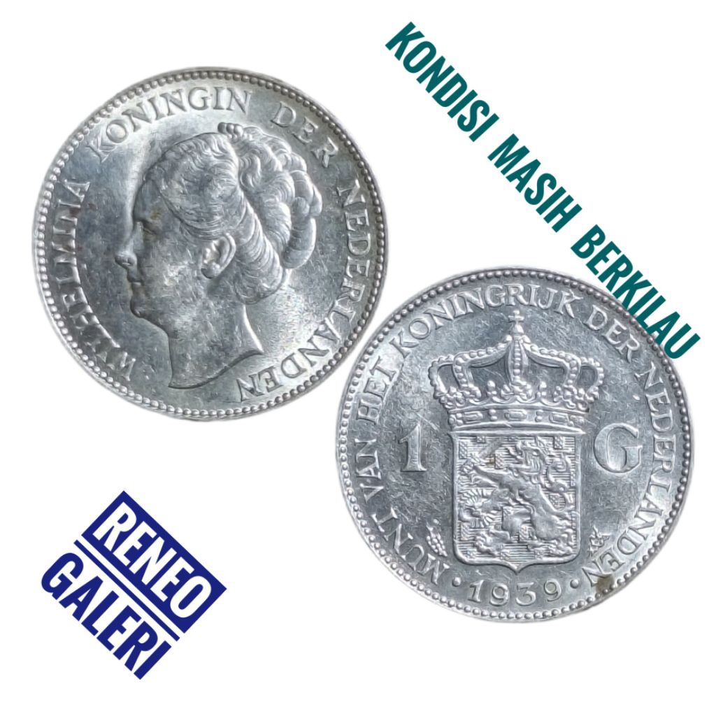 Asli Perak 1 Gulden Nederlandsch indie era Wilhelmina uang koin kuno jaman Hindia Belanda silver ori