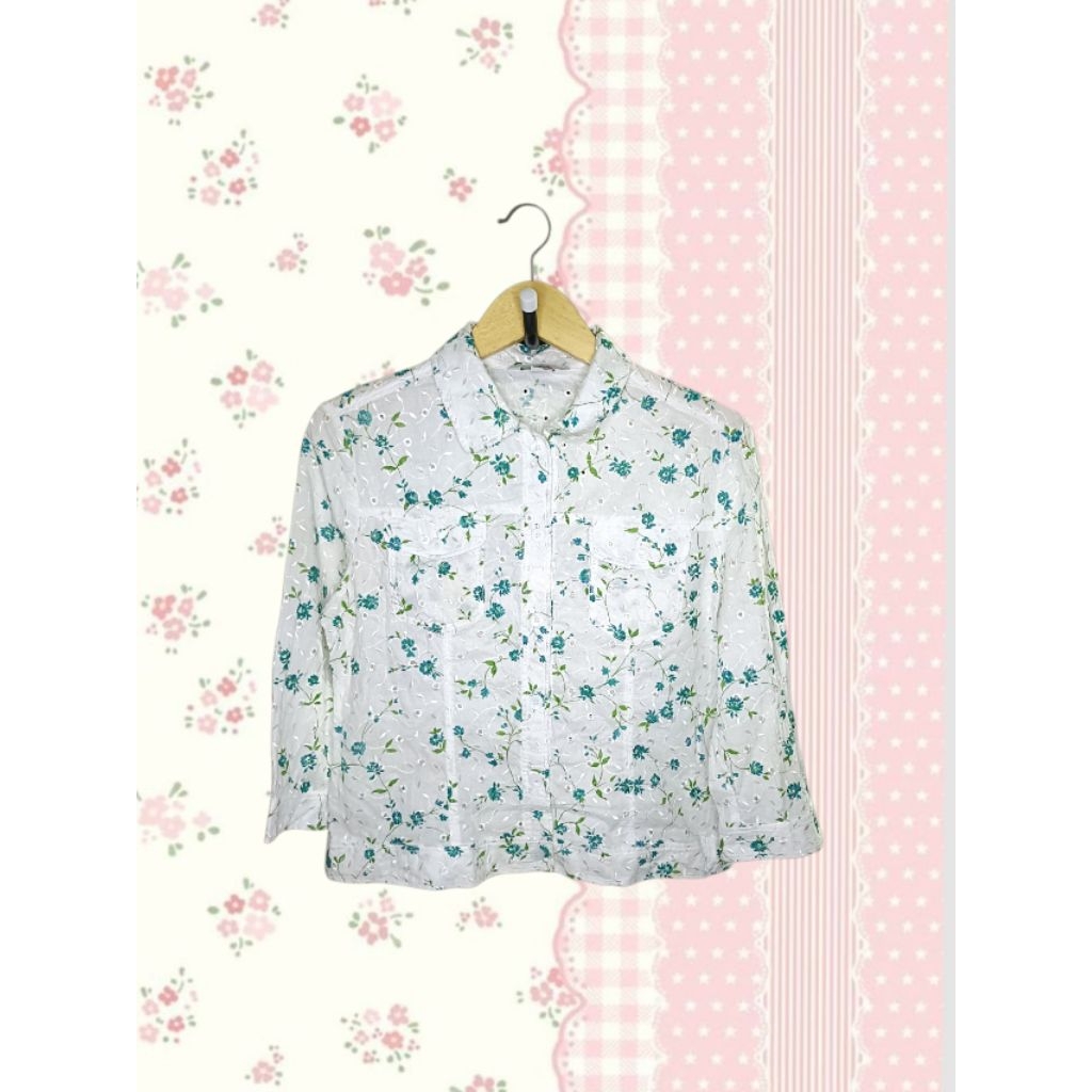 Crocodile Ladies Embroidery Floral Top Y2k Vintage 2000's Kawai