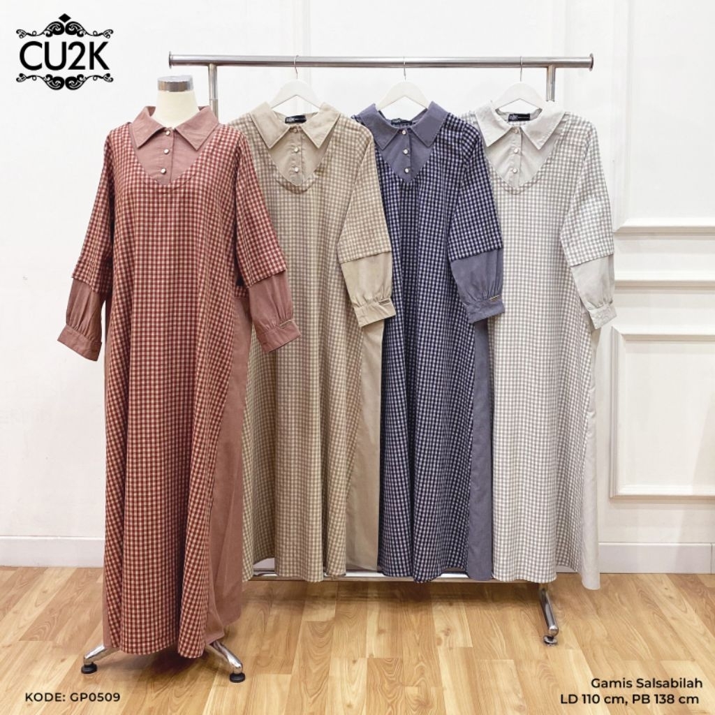 Gamis Salsabilah Cu2k Gamis Kombinasi motif kotak Long Dress motif