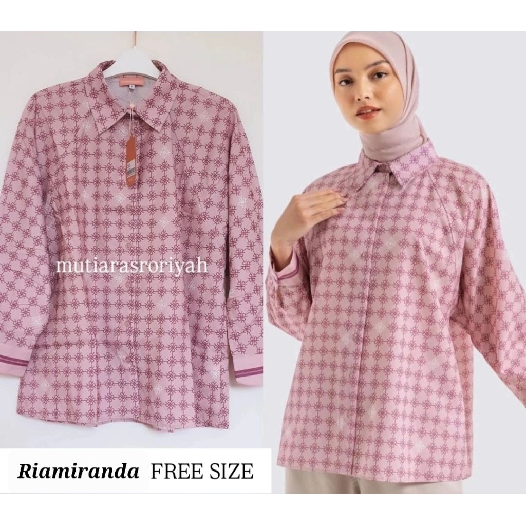READY STOCK Ria Miranda Monogram Shirt Pink Blue Arsha Top Blouse Riamiranda Baju Anniversary