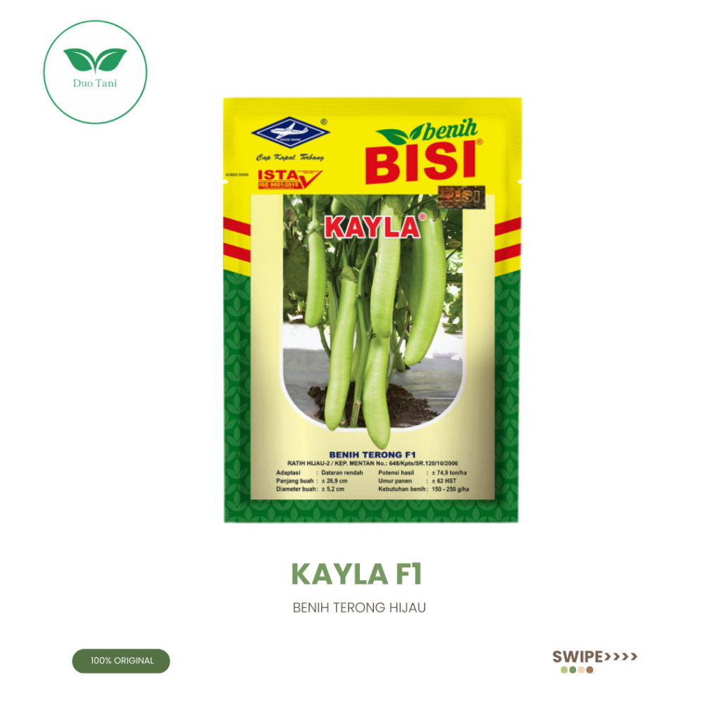 Benih Terong Hijau Kayla F1 5g BISI Cap Kapal Terbang Buah Lurus Besar Panjang Hijau Putih Keras