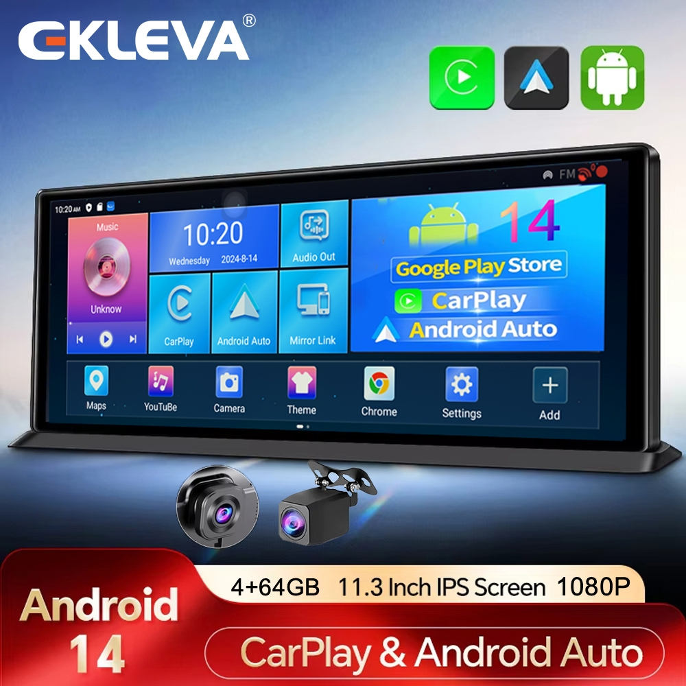 EKLEVA 11.3" Android 14 4G+64G Carplay Android Auto Dash Cam Kaca Spion