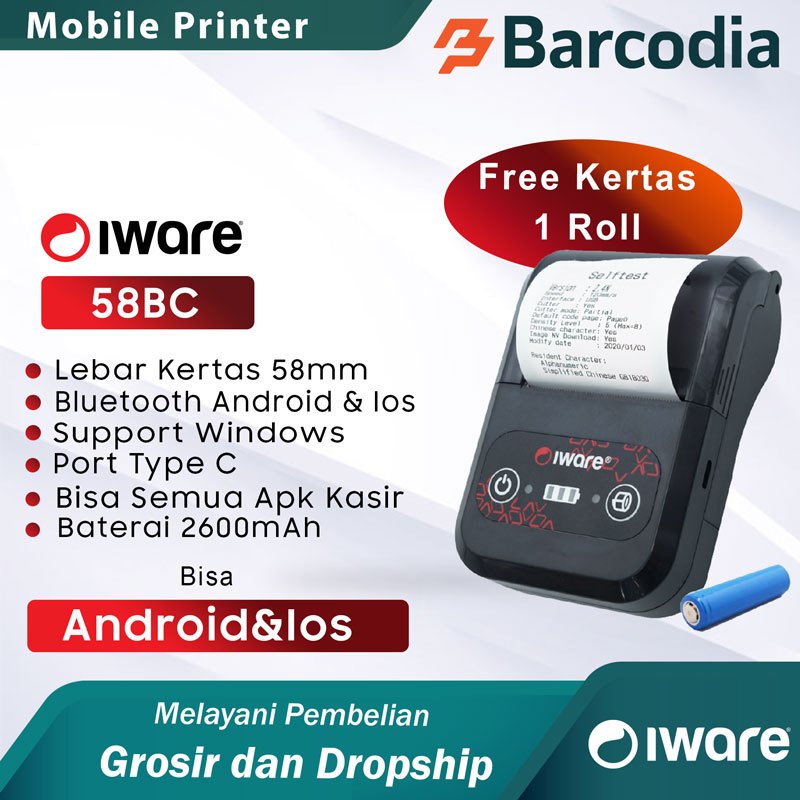 BARCODIA Mobile Printer Bluetooth Iware 58mm Series