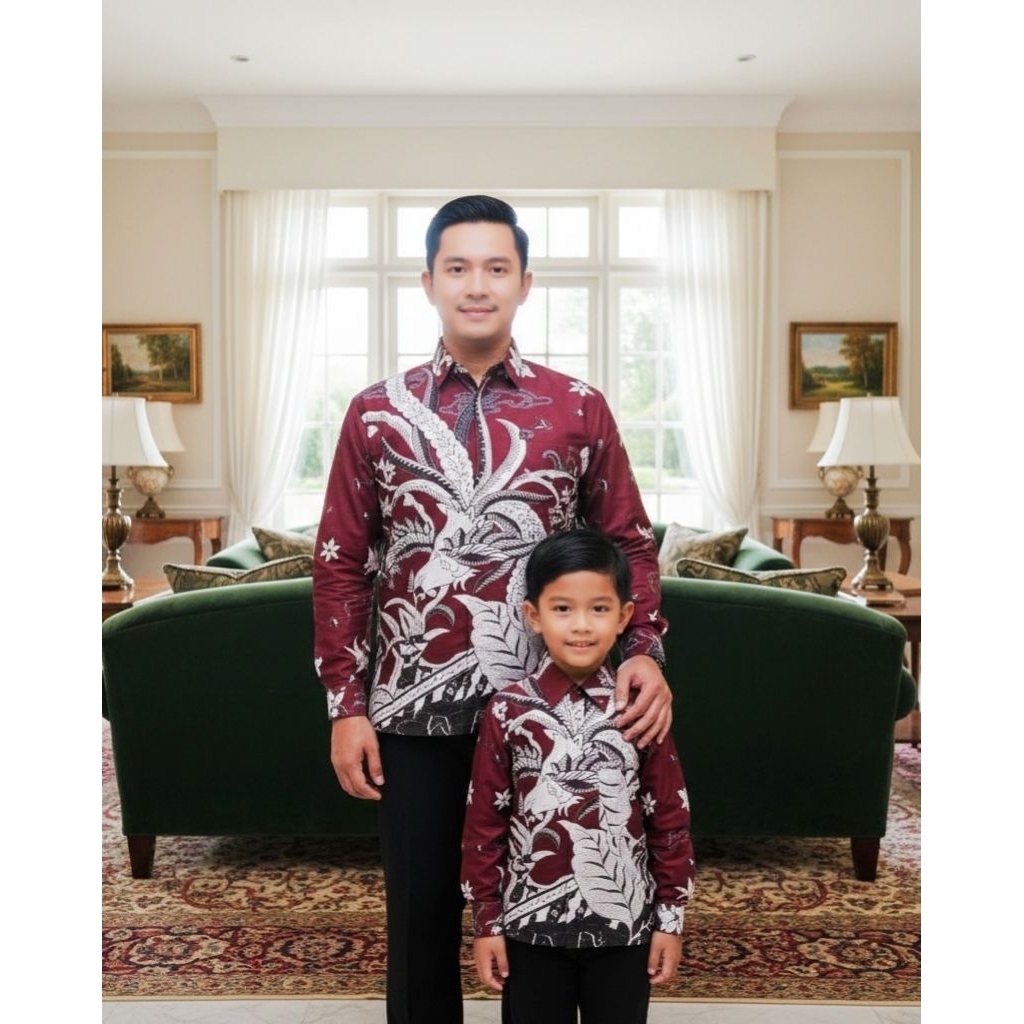 MERAH MARUN BATIK PRIA GAGAH COUPLE ANAK AYAH PANJANG