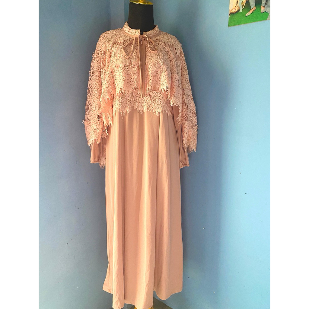 Gamis mewah baby pink cape sailor brokat