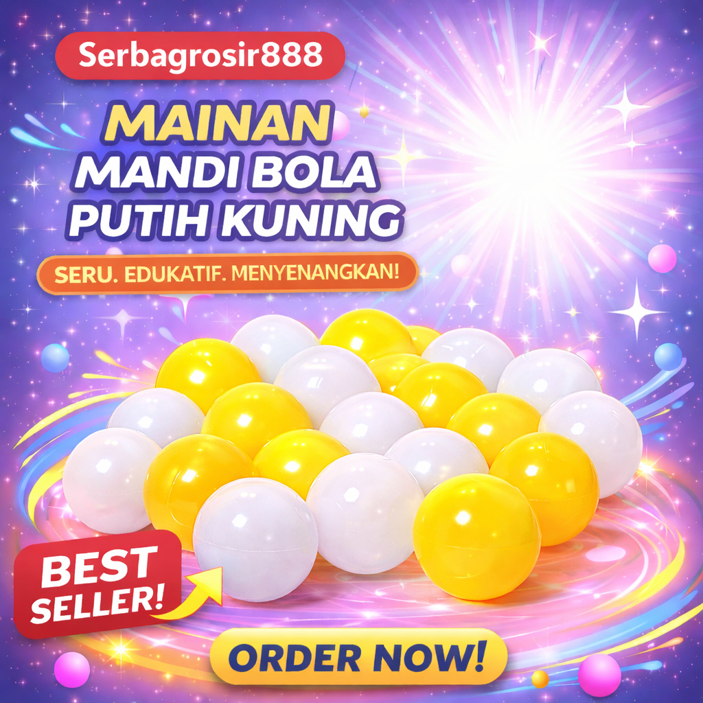 BOLA MANDI WARNA KUNING PUTIH ISI 100 PCS /JARING - WAHANA MANDI BOLA AQUATIC - MAINAN ANAK ANAK - P