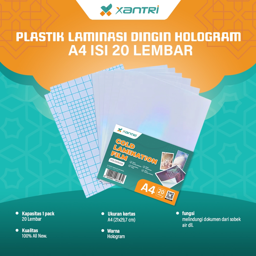 Plastik Xantri Laminasi Dingin Hologram A4 Stiker Bening Motif Hologram.