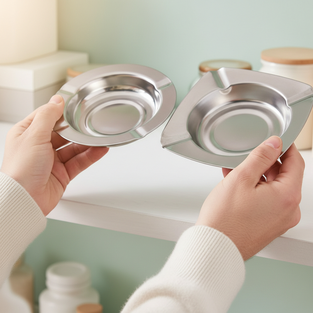 Asbak Stainless Steel Bulat Kotak Tempat Abu Puntung Rokok Tahan Lama