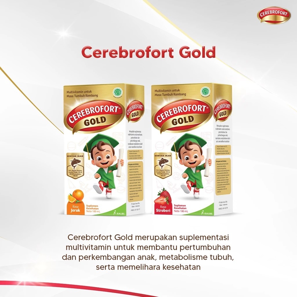 Cerebrofort Gold Rasa Orange 100ml 200ml - Suplemen Multivitamin Cair Anak dengan DHA EPA Omega 3 da