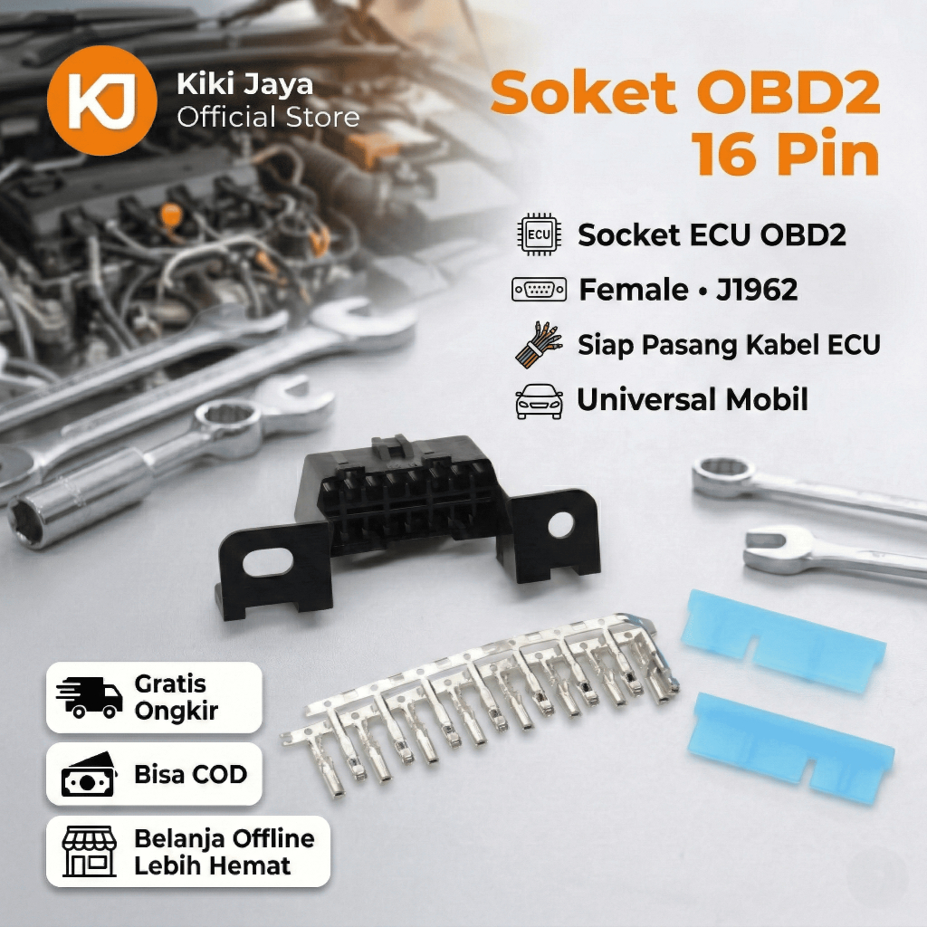 [KIKI] Soket OBD2 Female 16 Pin Socket Port Diagnostik Scanner Mobil J1962 Konektor OBD II Lengkap T