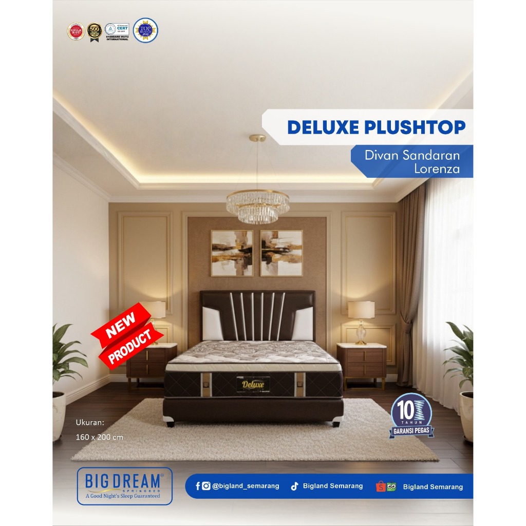 Bigland Springbed New Delux Plustop Kasur Dan Divan Fullset