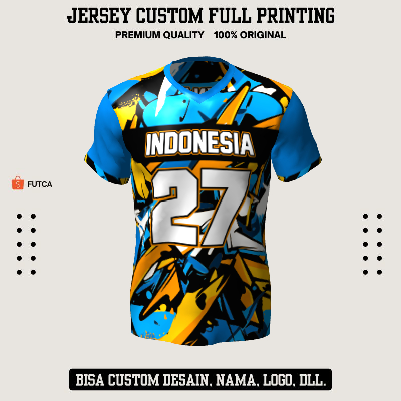 Kaos Jersey Futsal Sepakbola Bisa Custom - Jersey Futsal Retro Vintage Biru Kuning Hitam Motif Abstr