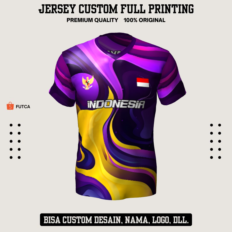 Kaos Jersey Futsal Sepakbola Bisa Custom - Jersey Futsal Retro Vintage Ungu Hitam Orange Motif Abstr