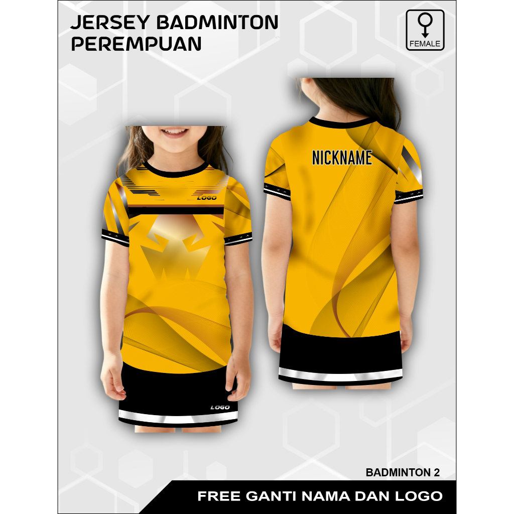 Setelan rok atasan olah raga anak permpuan kaos jersey badminton free custom