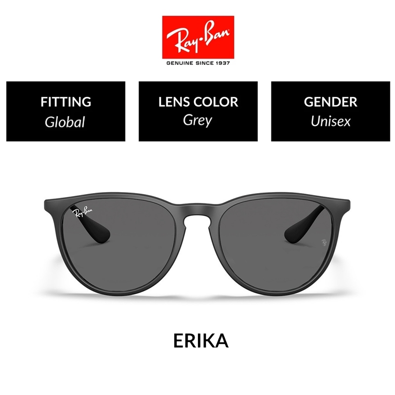 NEW 100% Original Ray-Ban Kacamata Hitam Erika RB4171 Sunglasses Black pria wanita Ori Black Grey