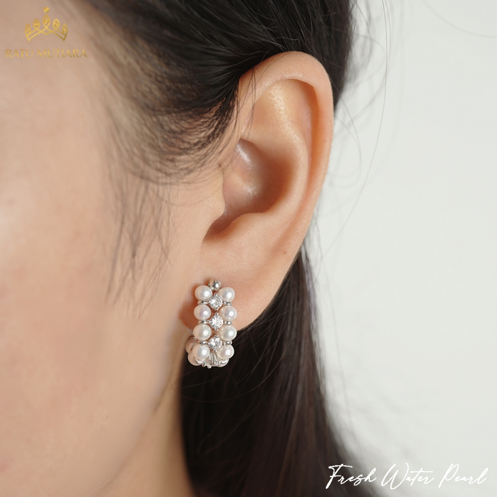 Anting Mutiara Air Tawar  3-4mm Silver S925