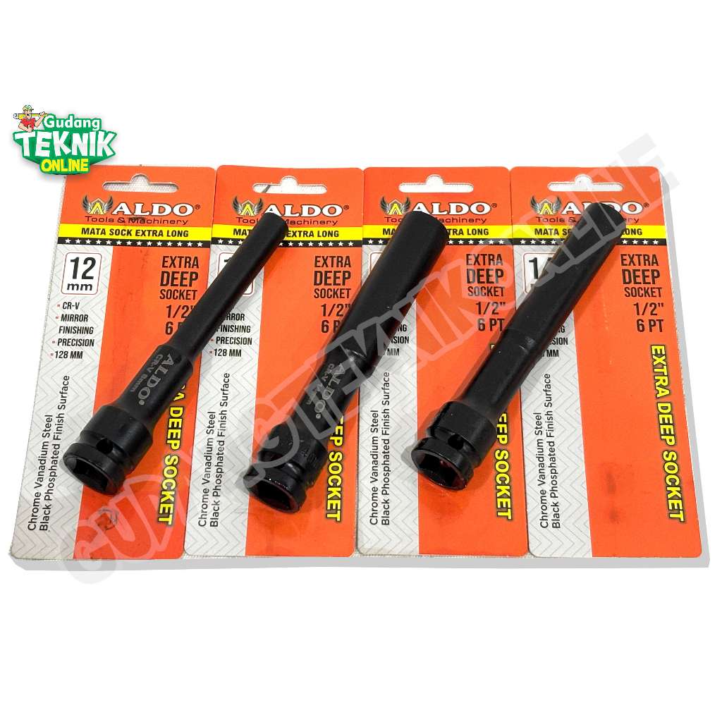 Mata Kunci Sok 1/2" 6PT EXTRADEEP 8mm 10mm 12mm 14mm ALDO 128mm 12.8cm Mata Kunci Panjang Socket Sho