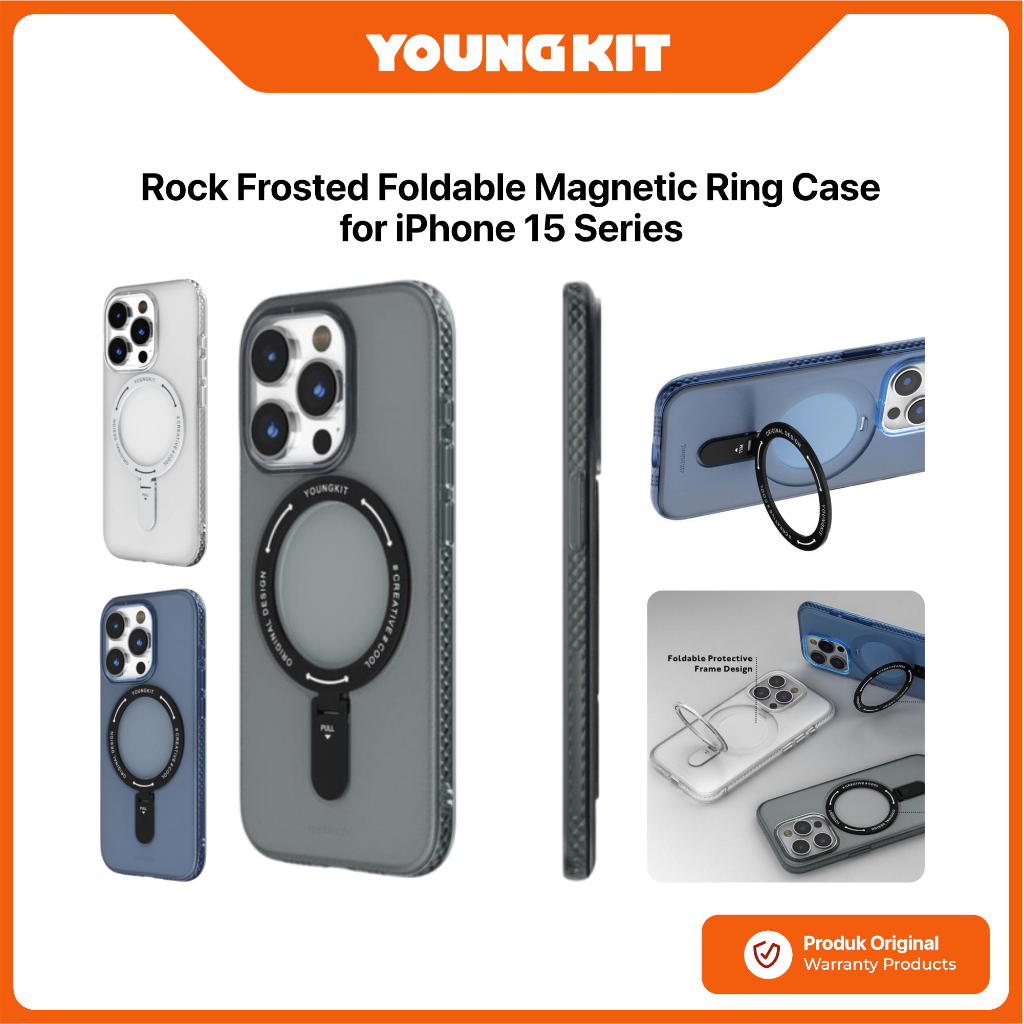 YOUNGKIT Case iPhone 15 Pro Max YOUNGKIT Rock Frosted Foldable Magnetic Ring Protective Casing Cover