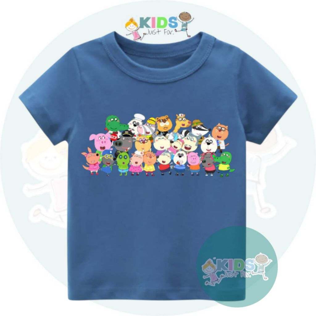 Just For kids Kaos Anak laki laki dan Perempuan unisex gambar Big family wolfoo Bahan Cotton Combed3